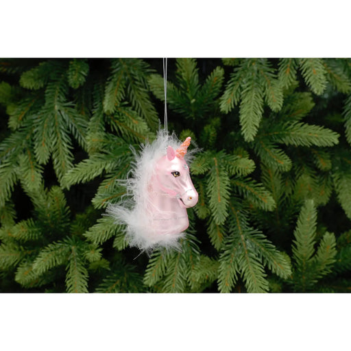Christmas Tree Glass Bauble : 9cm Pink Unicorn Festive Productions