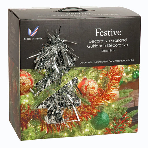 Grade A Warehouse Second - Tinsel Garland In Box : Chunky Silver : 10m Festive Productions