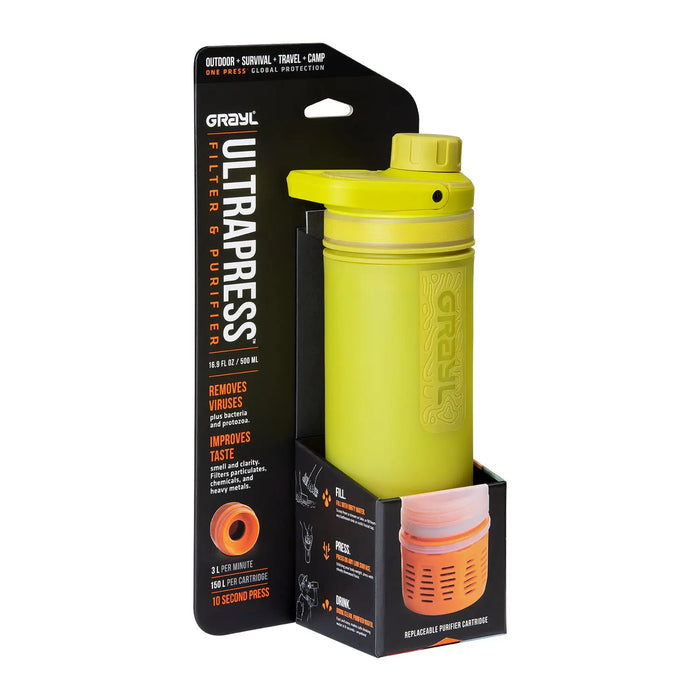 Grayl ULTRAPRESS Water Filter Purifier Bottle : Forager Moss GRAYL