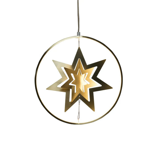 Konstsmide Hanging Metal 3D Gold Star Decoration with 132 LED Light Ring : 36cm : Plug In with Dimmer Konstsmide