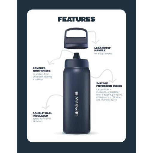 lifestraw go 20 stainless steel water filter bottle 700ml black