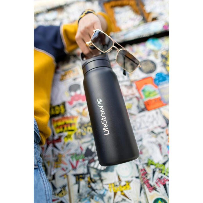 lifestraw go 20 stainless steel water filter bottle 700ml black