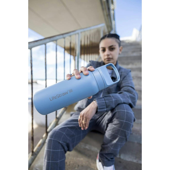 lifestraw go 20 stainless steel water filter bottle 700ml icelandic blue