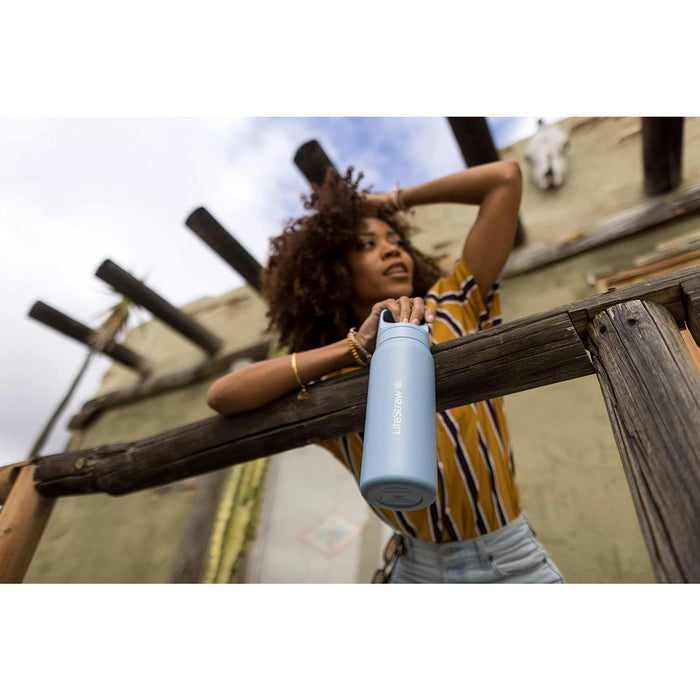 lifestraw go 20 stainless steel water filter bottle 700ml icelandic blue