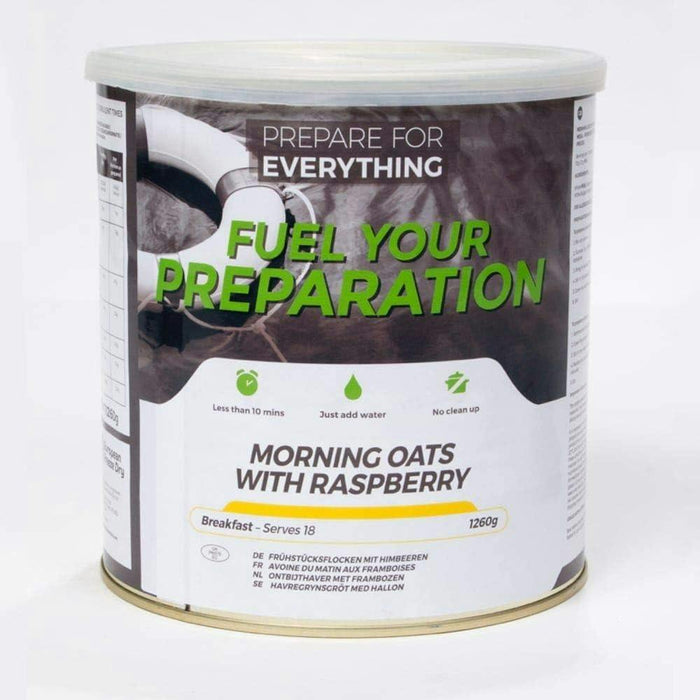 fuel your preparation tin morning oats with raspberry 1050g 15 portions 25 year shelf life
