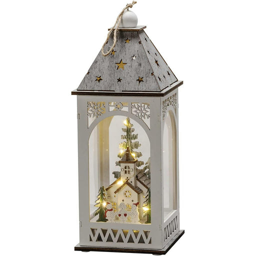 konstsmide wooden christmas lantern with church and carol singers battery with timer