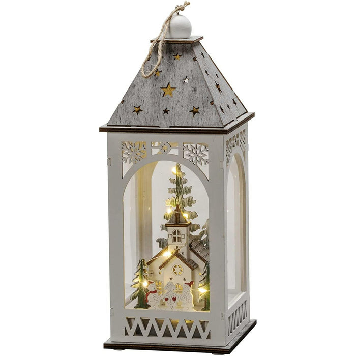 konstsmide wooden christmas lantern with church and carol singers battery with timer