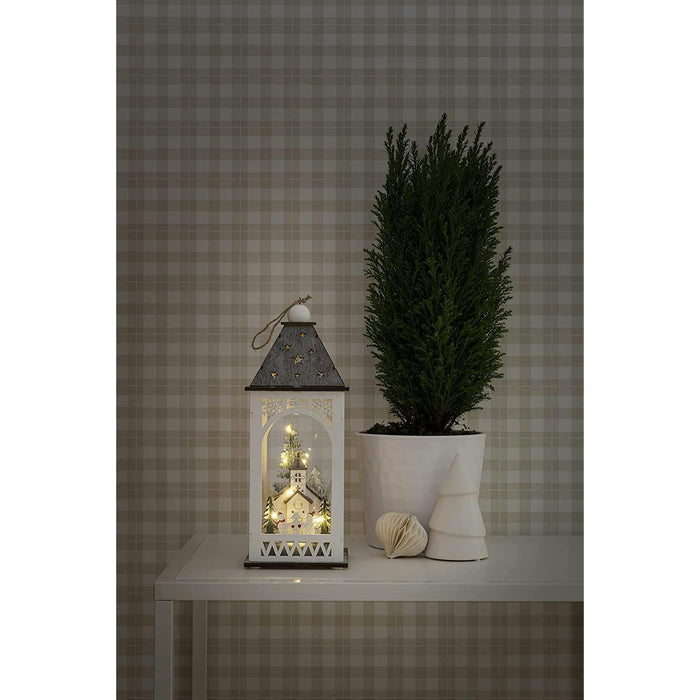 konstsmide wooden christmas lantern with church and carol singers battery with timer