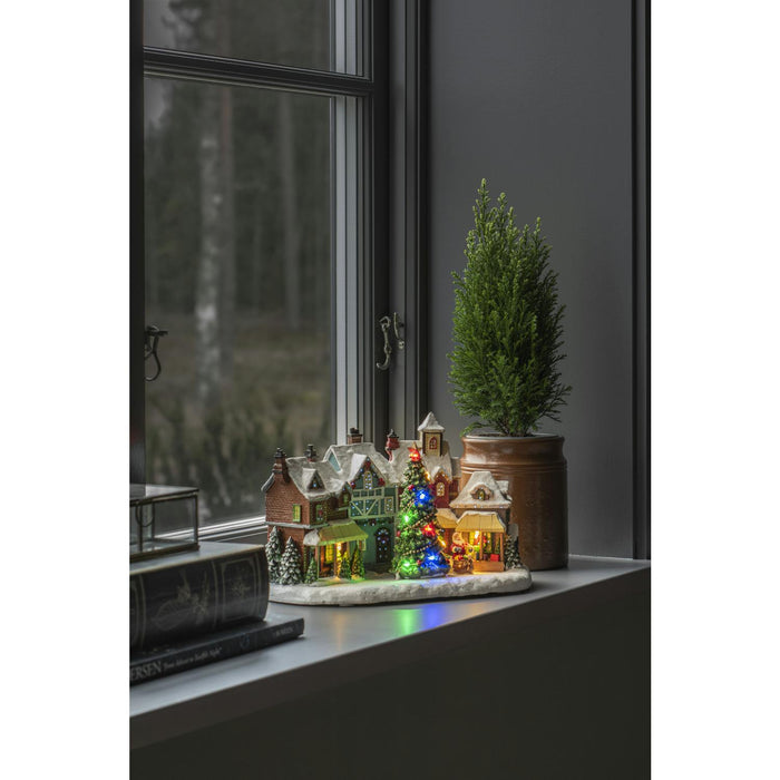 konstsmide fibre optic led christmas village scene santa tree music plugin or battery 30cm