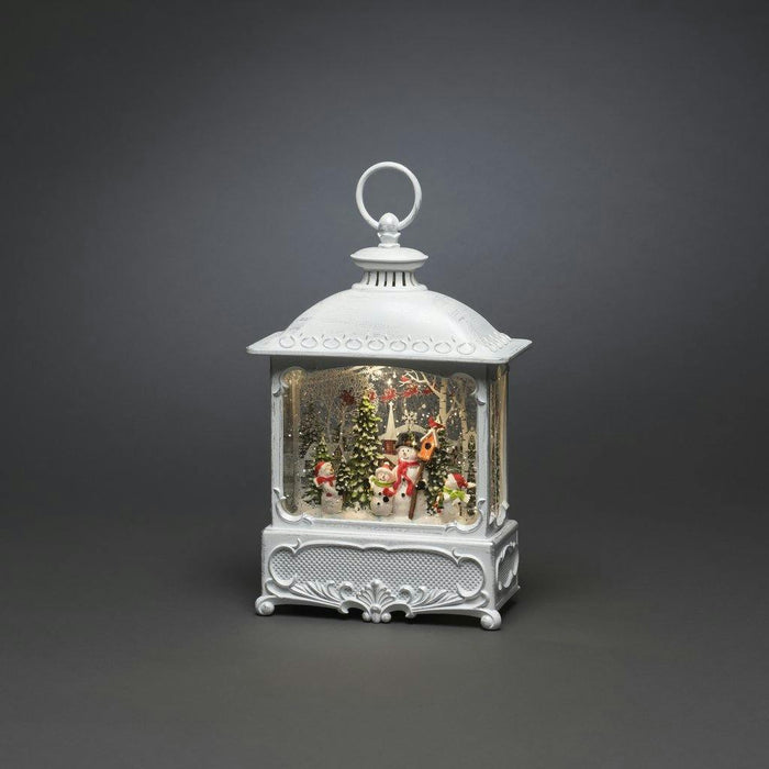 konstsmide water filled led lantern white with snowmen birds batterytimer 30cm