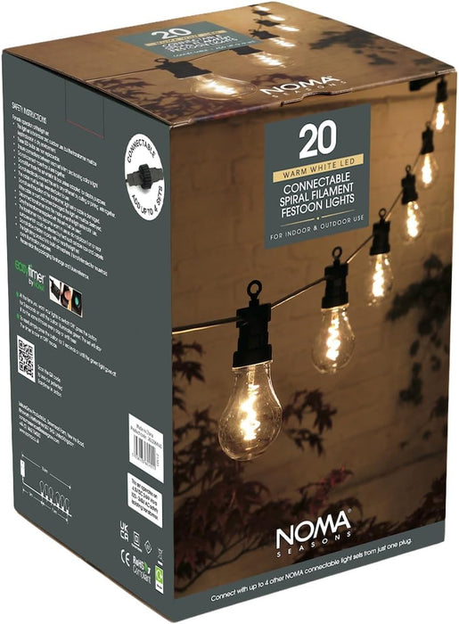 Grade A Warehouse Second - Noma Connectable Festoon Lights, 20 Spiral Filament LED Bulbs, 10.6 m
