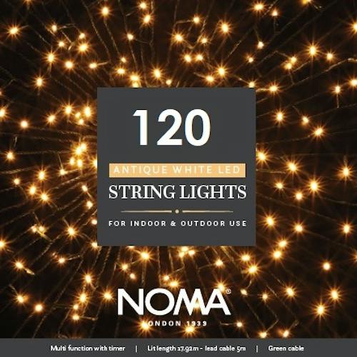 noma 120 led christmas tree lights green cable plugin with timer antique white