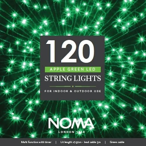 noma 120 led christmas tree lights green cable plugin with timer apple green