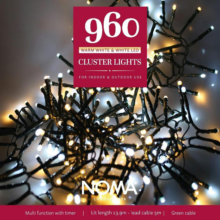 noma 960 led cluster lights multifunction plugin with timer bright whitewarm white mix
