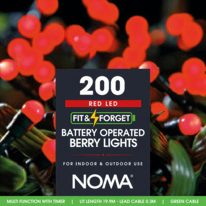 noma berry lights batterytimer 200 led red