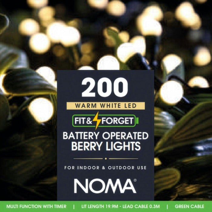 noma berry lights batterytimer 200 led warm white