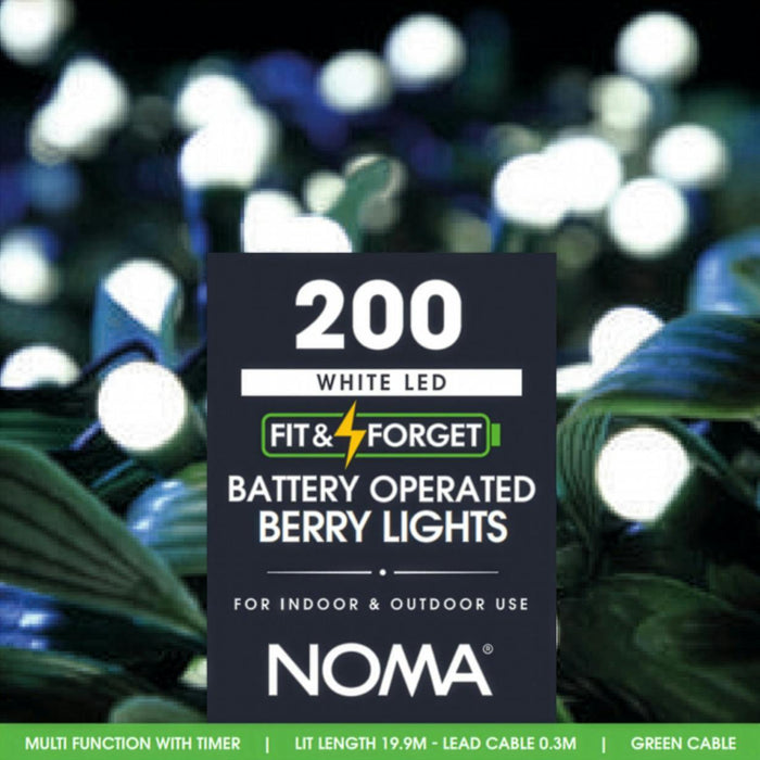 noma berry lights batterytimer 200 led bright white