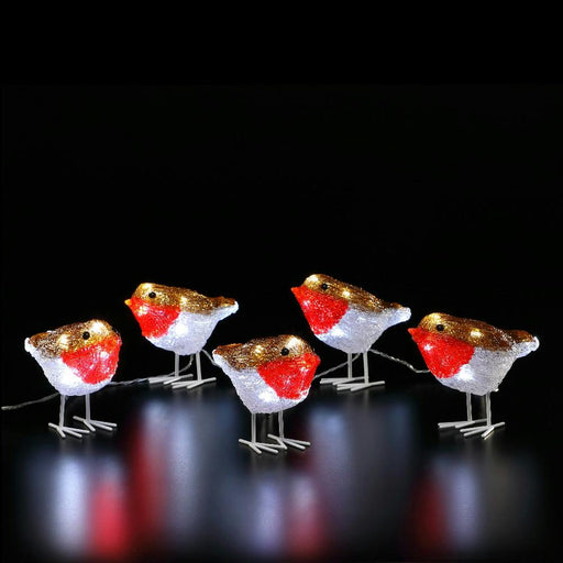 noma acrylic robins light string flock of 5 plug in 13cm 40 led