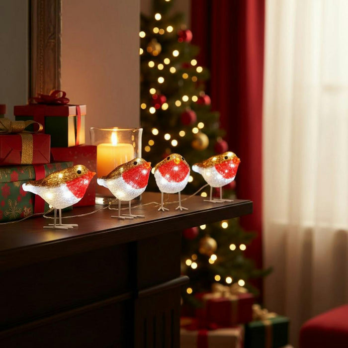 noma acrylic robins light string flock of 5 plug in 13cm 40 led