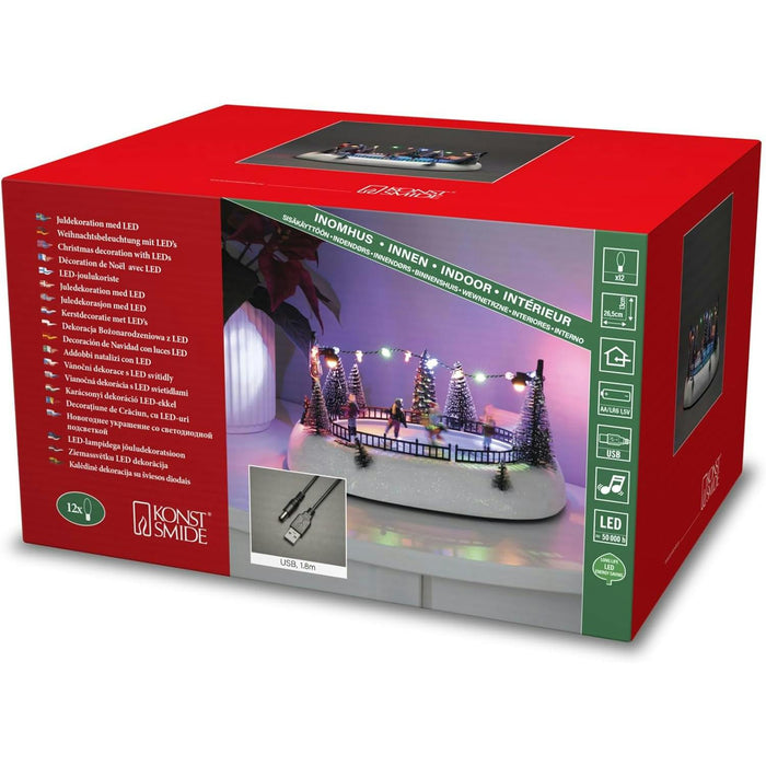 konstsmide led scene ice rink with music selectable energy function 12 colourful diodes battery operated and usb indoor black cable 3 x aa 15 v not included pvc polyresin
