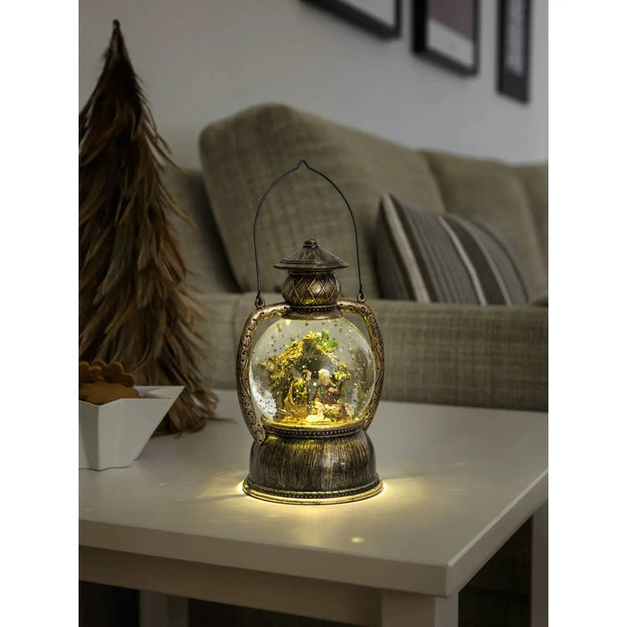Water Filled LED Round Lantern : Battery & Timer : Nativity Konstsmide