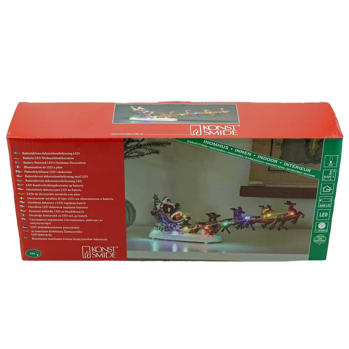 Konstsmide LED Christmas Scene : Santa In Sleigh With Flying Reindeer : Battery Konstsmide