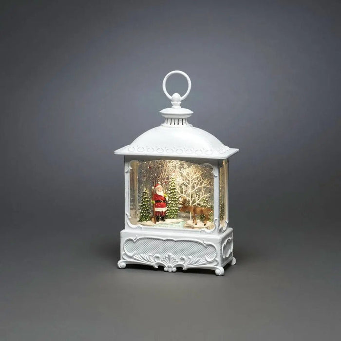 Water Filled LED Lantern : White with Santa & Moose : Battery/Timer : 30cm Konstsmide