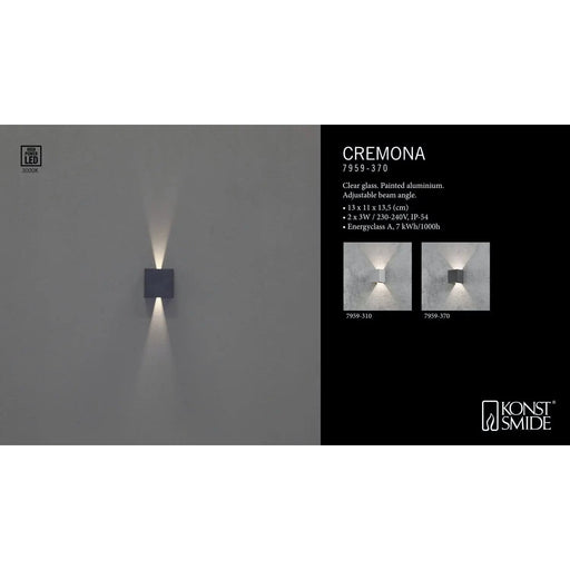 Konstsmide 7959-310 : Cremona Wall Light Grey 2x3W High Power LED Konstsmide