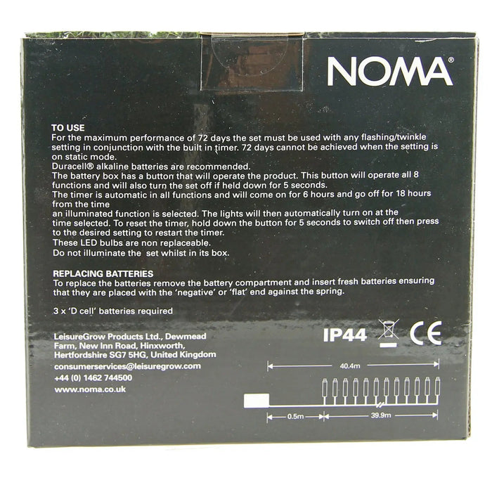 Grade B Warehouse Second - Noma Fit & Forget 400 LED Christmas Tree Lights : Battery/Timer : Bright White Noma