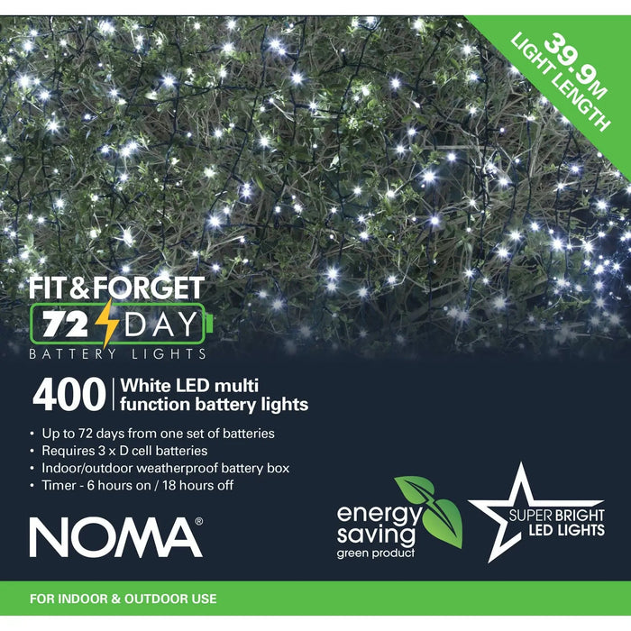 Grade B Warehouse Second - Noma Fit & Forget 400 LED Christmas Tree Lights : Battery/Timer : Bright White Noma