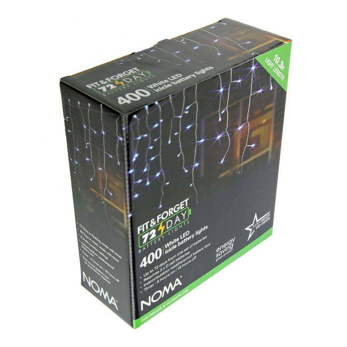 noma fit forget 400 led icicle lights batterytimer bright white