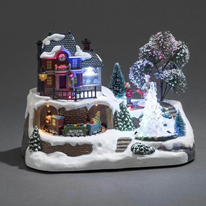 konstsmide animated musical christmas scene mains or battery train station alt