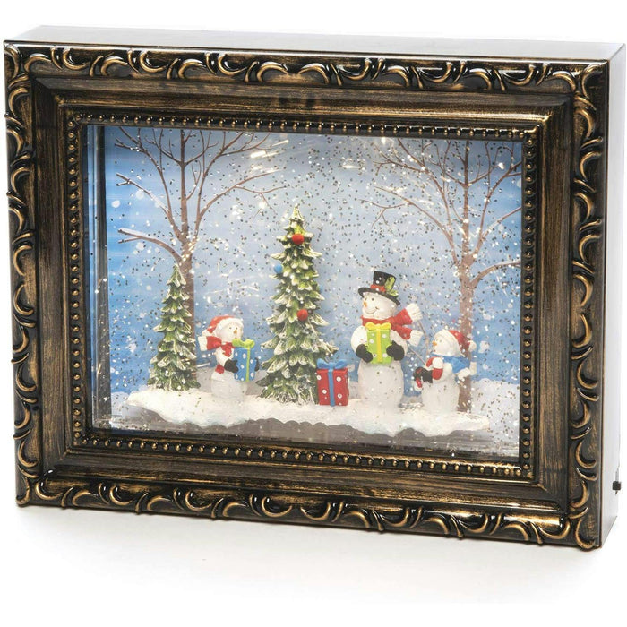 konstsmide water filled light up christmas scene frame battery timer snowmen
