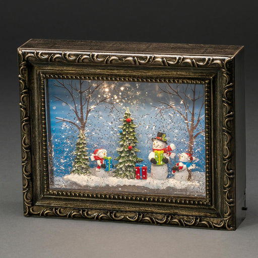 konstsmide water filled light up christmas scene frame battery timer snowmen