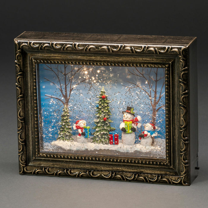 konstsmide water filled light up christmas scene frame battery timer snowmen