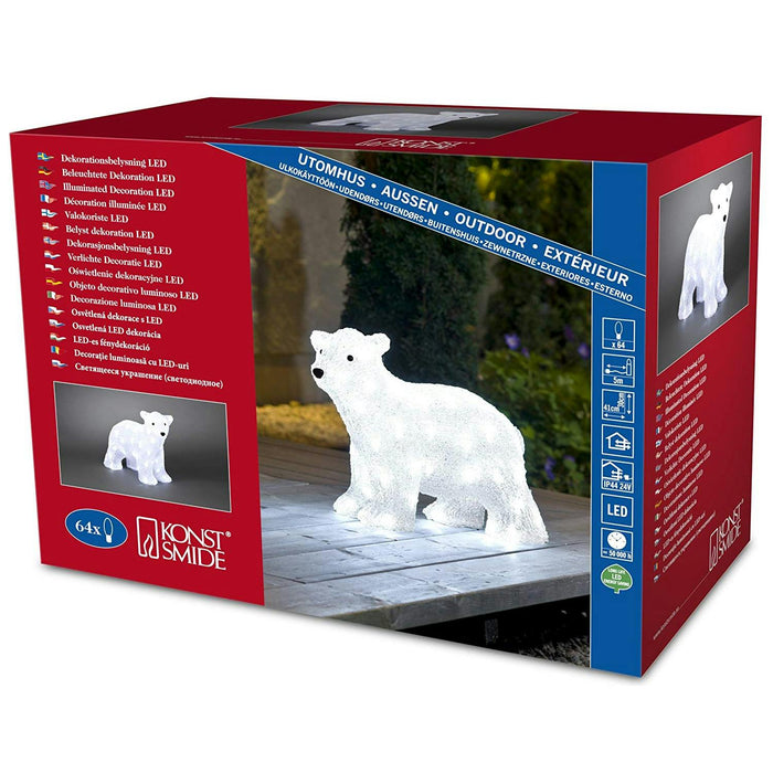 konstsmide 64 led standing polar bear cub 41cm plug in