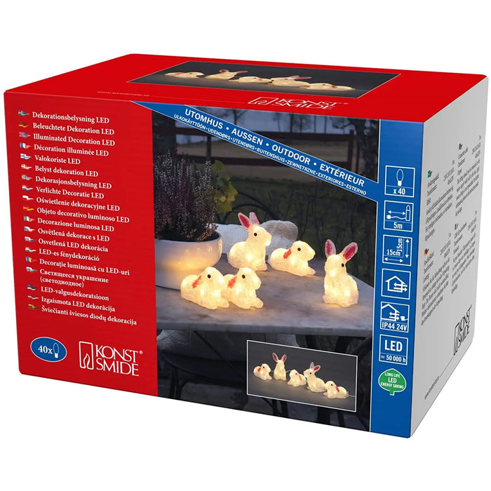 Acrylic Bunny Rabbits : Nest of 5 : Plug In : 14cm : 40 LED Konstsmide