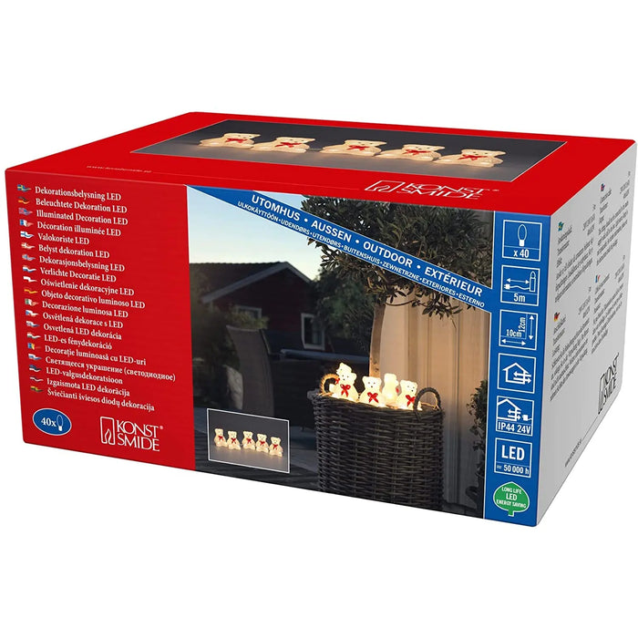 Acrylic Teddies Light String : Set of 5 : Indoor/Outdoor : Plug In : 12cm : 40 LED Konstsmide