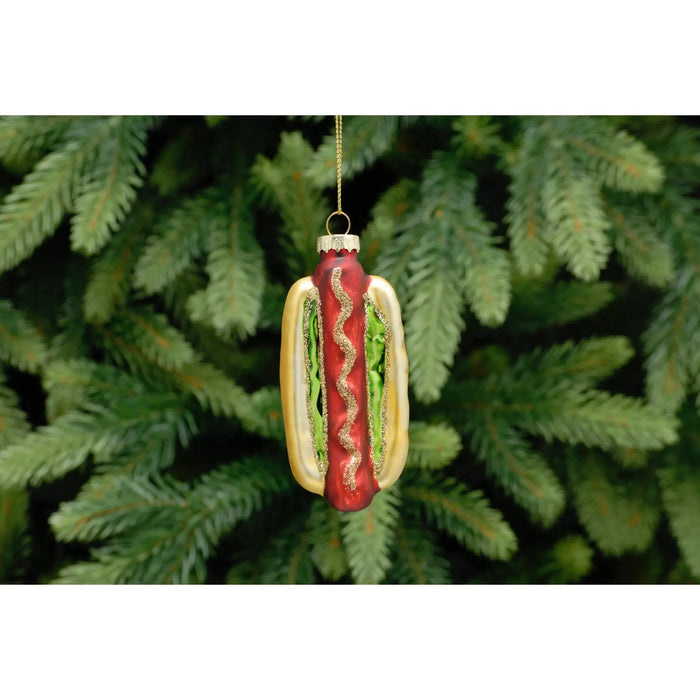 Christmas Tree Glass Bauble : 10cm Hotdog Festive Productions