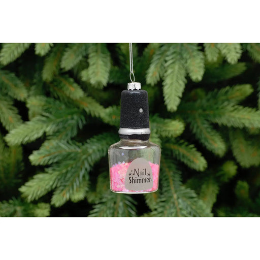 Christmas Tree Glass Bauble : 10cm Pink Nail Varnish Bottle Festive Productions