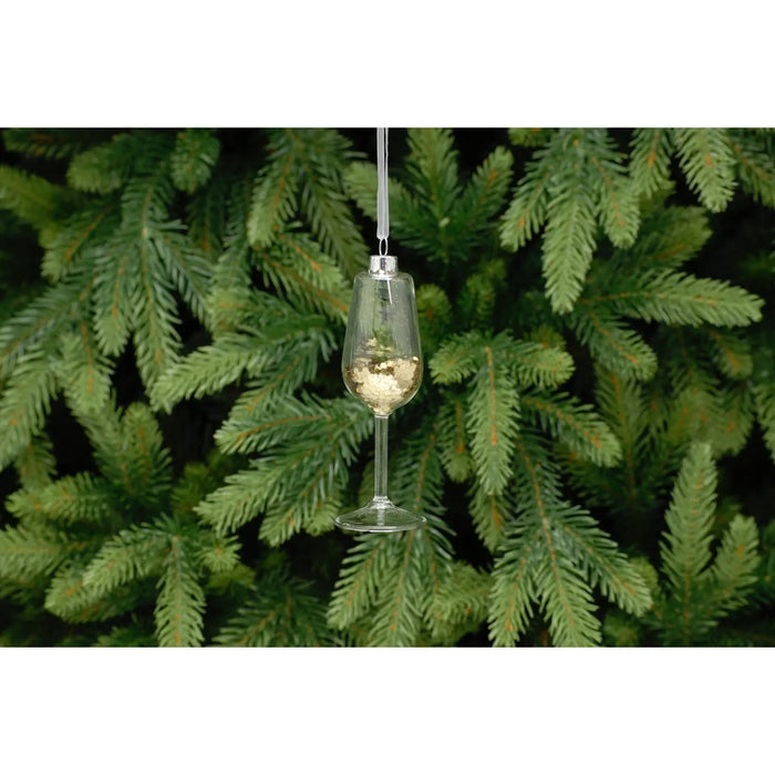 Christmas Tree Glass Bauble : 11cm Prosecco with Gold Glitter Festive Productions