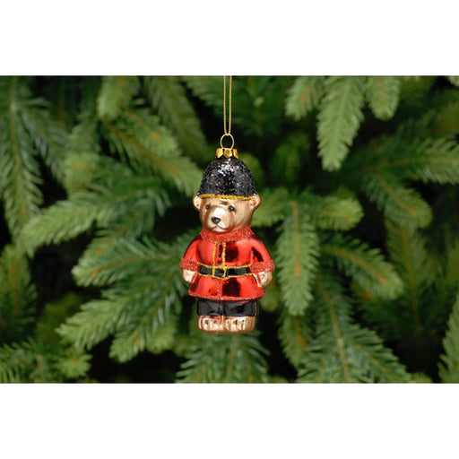 Christmas Tree Glass Bauble : 12cm Soldier Bear Festive Productions