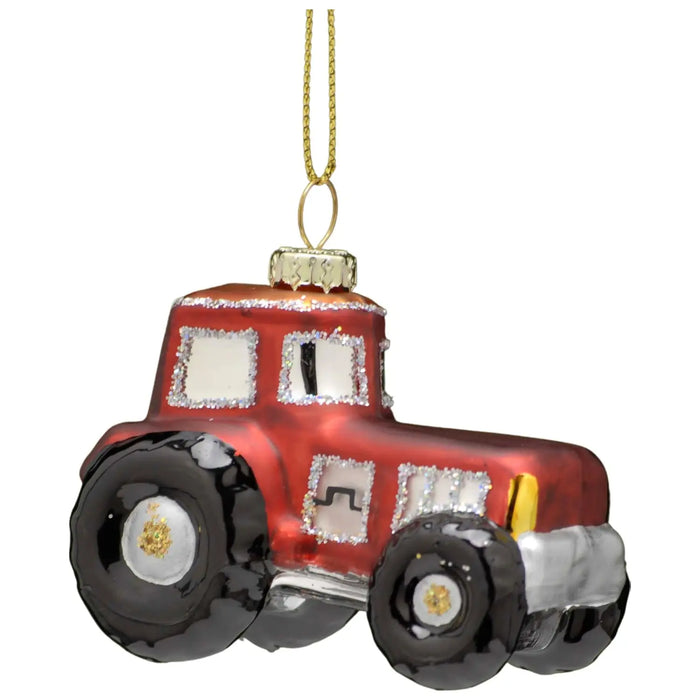 Christmas Tree Glass Bauble : 6cm Red Tractor Festive Productions