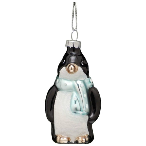 Christmas Tree Glass Bauble : 7cm Penguin With Scarf Festive Productions
