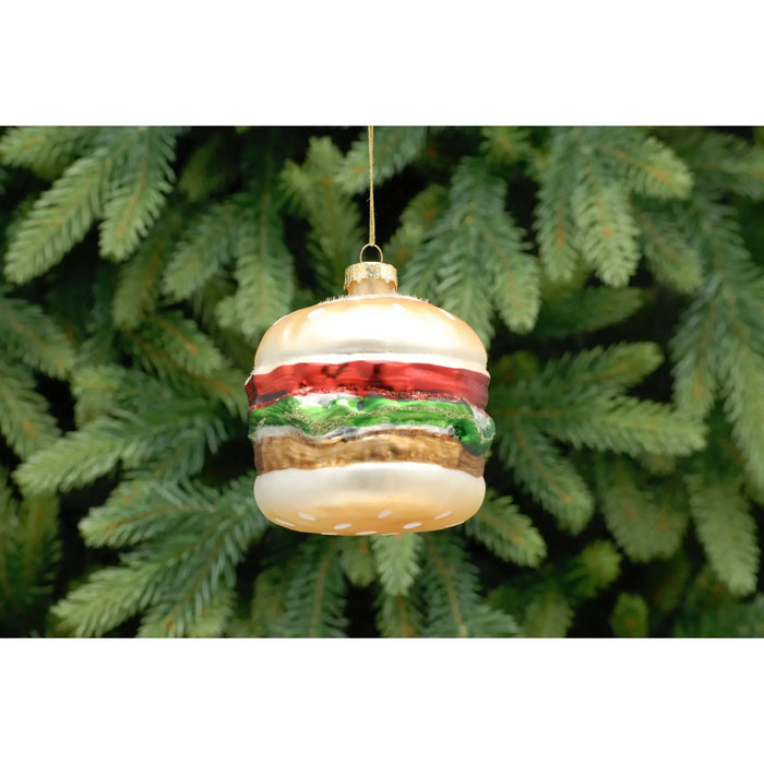 Christmas Tree Glass Bauble : 9cm Burger in a Bun Festive Productions