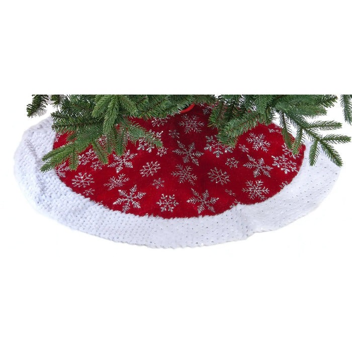 Christmas Tree Skirt : Burgundy With Silver Snowflakes : 90cm Festive Productions