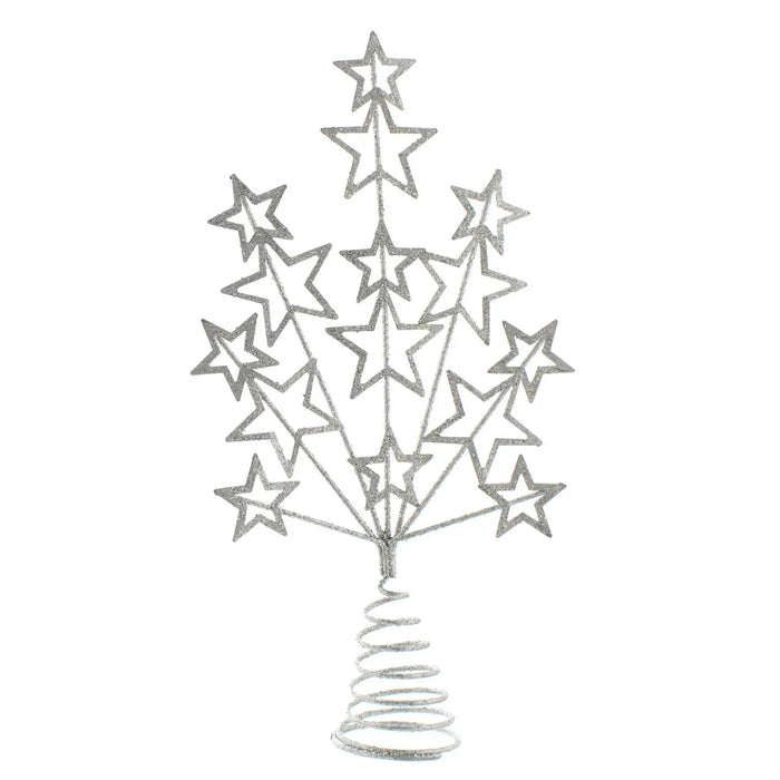 Christmas Tree Topper : 16cm : Silver Glitter Star Burst Festive Productions