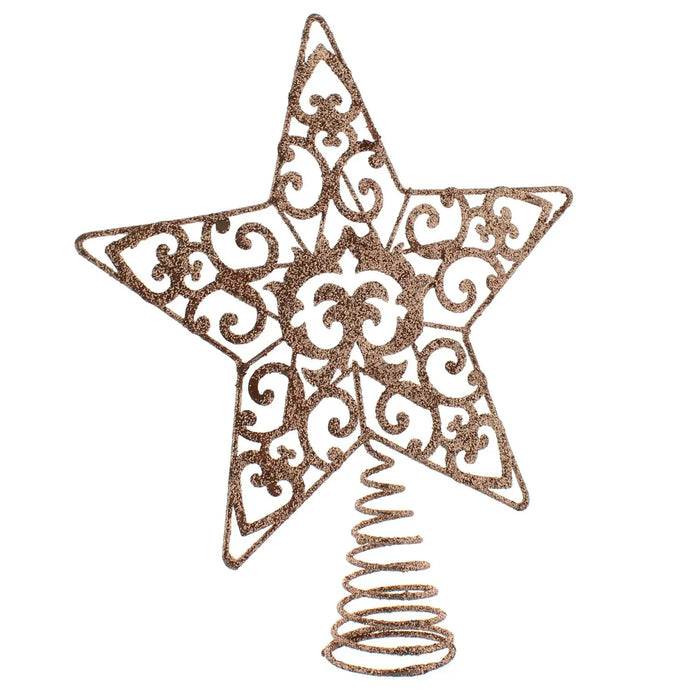 Christmas Tree Topper : 21cm : Rose Gold Glitter Star Festive Productions