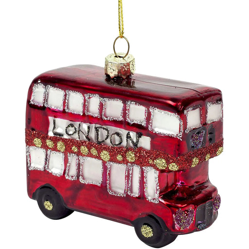Festive Productions Christmas Tree Glass Bauble : 8cm London Bus Festive Productions