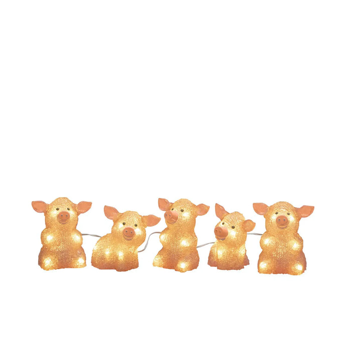 Grade A Warehouse Second - Acrylic Pigs Light String : Set of 5 : Indoor/Outdoor : Plug In : 12.5cm : 40 LED Konstsmide
